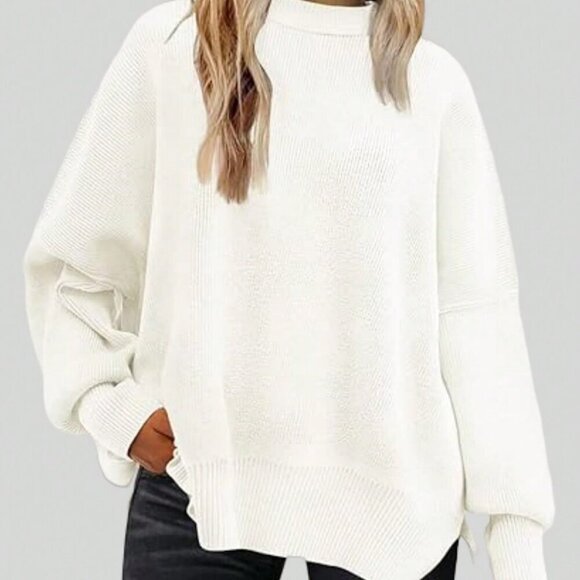 White Casual Women's Solid Drop Shoulder knit Sweater top - Picture 1 of 5